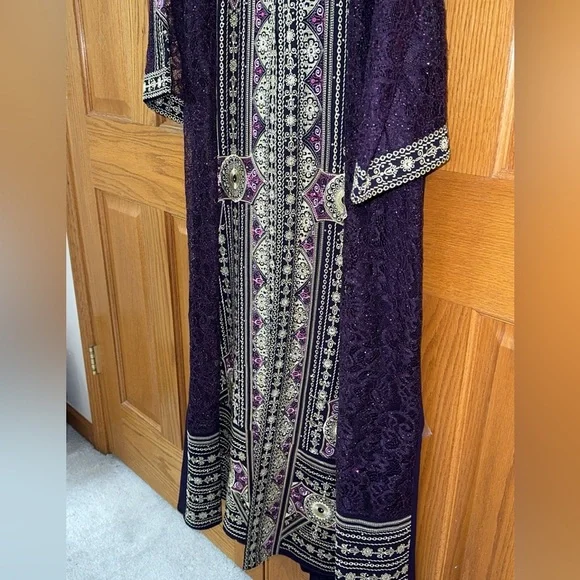 Women’s Plus Size 3pc Abaya Thobe Kaftan Purple Embroidery Dress Sz 6 US 22W 3X - Picture 9 of 16
